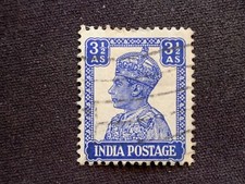INDIA 1941-1943 KING GEORGE VI DEFINITIVES THREE & HALF ANNAS BLUE USED KGVI 3½A