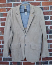 Gimo's Mens Medium Perforated Nubuck Leather 2 Button Sport Blazer Elbow Patches