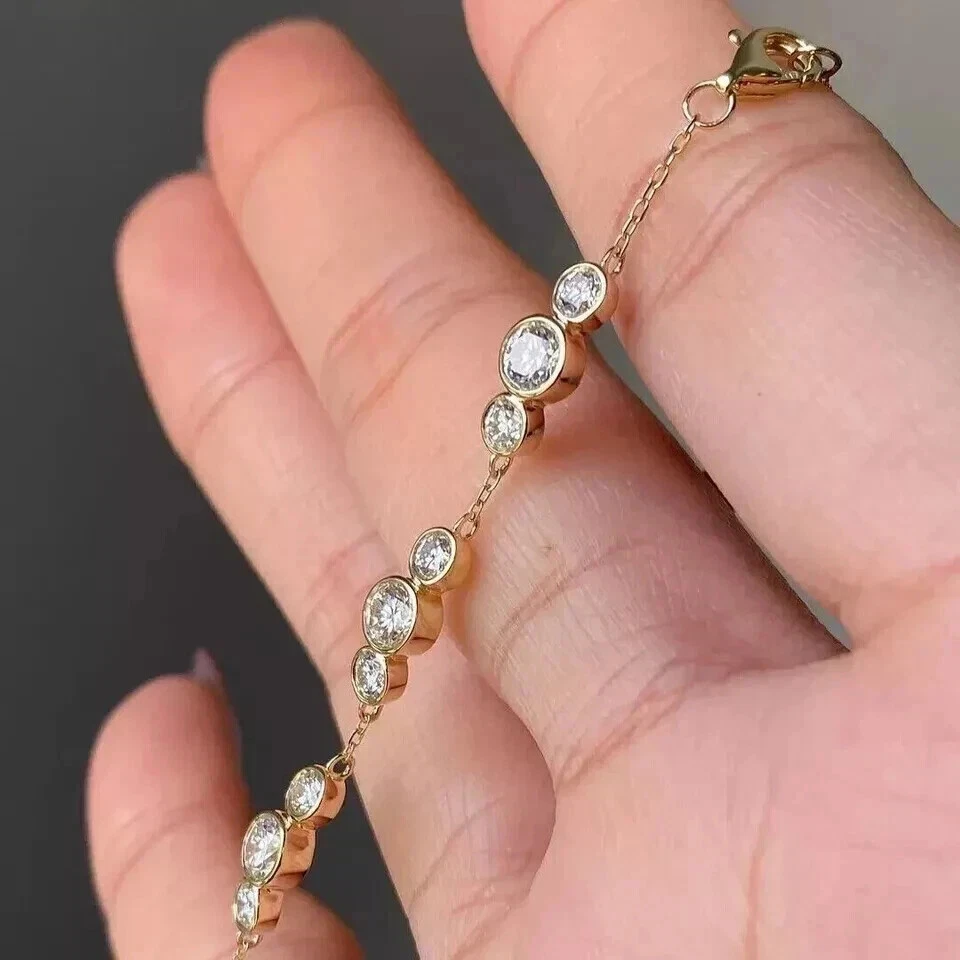 Lab Created Diamond 5Ct Round Cut Yellow Chain Bracelet 14K Yellow Gold Plated - Image 4 of 4