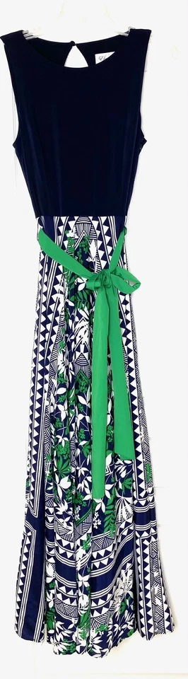 Maxi Vestido ELIZA J Verde Marino Chifón Estampado Bufanda Falda Jersey Corpiño Cinturón 10 Foto 2 de 4