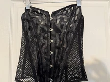 Women's Medium Black Sheer Strapless Corset Bustier Ribbons & Metal Lacing NWT