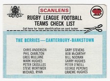 1977 Nrl Rugby League Scanlens Check List - CANTERBURY-BANKSTOWN