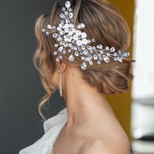 Rhinestone Wedding Hair Comb Pearl Crystal Bridal Piece Flower Silver850