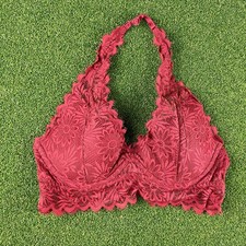 Vintage Victorias Secret PINK Maroon Floral Lace Halter Bralette Bra Sz S