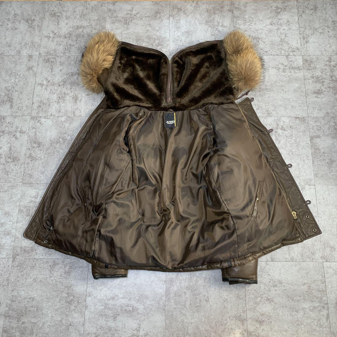Vintage AVIREX N-2b Leather Down Jacket Brown Size L From