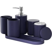 6-Piece Navy Blue Bathroom Accessories Set, Countertop Vanity Organizer