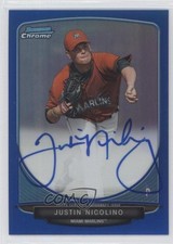 2013 Bowman Chrome Prospects Blue Refractor 92/150 Justin Nicolino Auto h3a