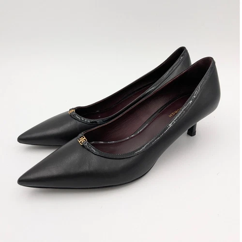 Tory Burch pompa doppia fibbia a T da donna in pelle a punta misura US6 5 M EU37 5