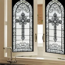Stained Glass Window Film 17.7x39.3 inch Cross Window Privacy Film Sun 