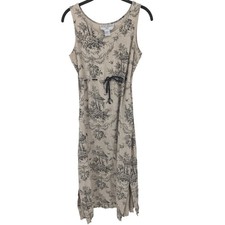 Jessica Howard Vintage Dress Womens Small Petite Beige Linen Sleeveless Midi