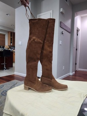 Stuart Weitzman brown suede over the knee almond toe tie boots SW52299