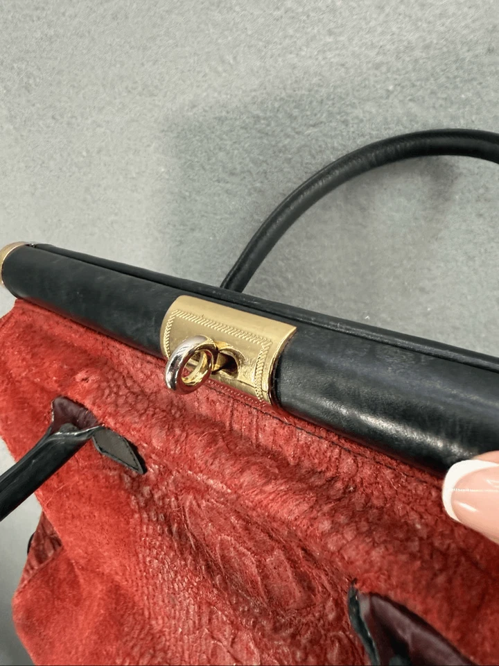 BORSE IN PELLE Purse Bag Italian Alligator Embossed Red Leather handbag - Image 4 of 4