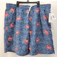 Old Navy Trunks XL Mens Blue Waves Crabs Swim Mesh Pockets Elastic Tie Waist
