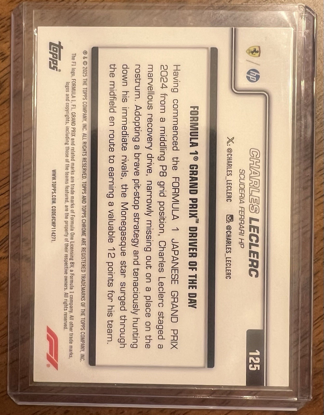 2025 Topps Chrome Sapphire F1 Charles Leclerc Yellow Sapphire /75 view 2