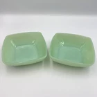 2 Vintage Fire King Jadeite Charm Square Berry Bowls 4 3/4"