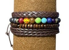 Boho Bracelets - Mixed 4 Piece Set - Adjustable Stackable- Rainbow Beads
