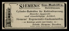 Alte Werbung Reklame 1896 SIEMENS Gas-Badeöf...