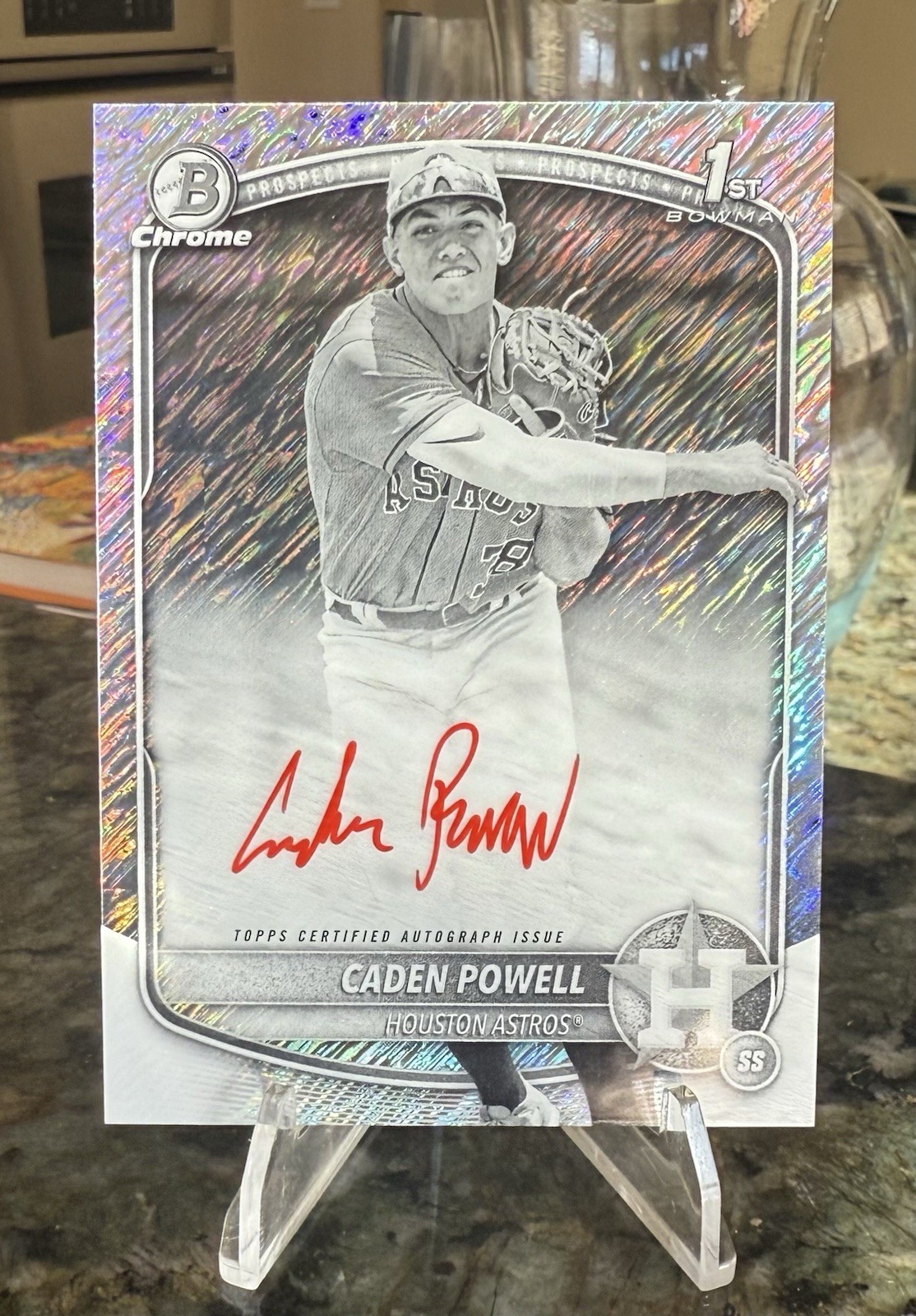 2025 Bowman Chrome Caden Powell 1st Auto Black & White Shimmer Red Ink SSP 💎
