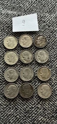 Lot Of 12 Dimes Various Years And Conditions 90% SILVER (1948-1964)