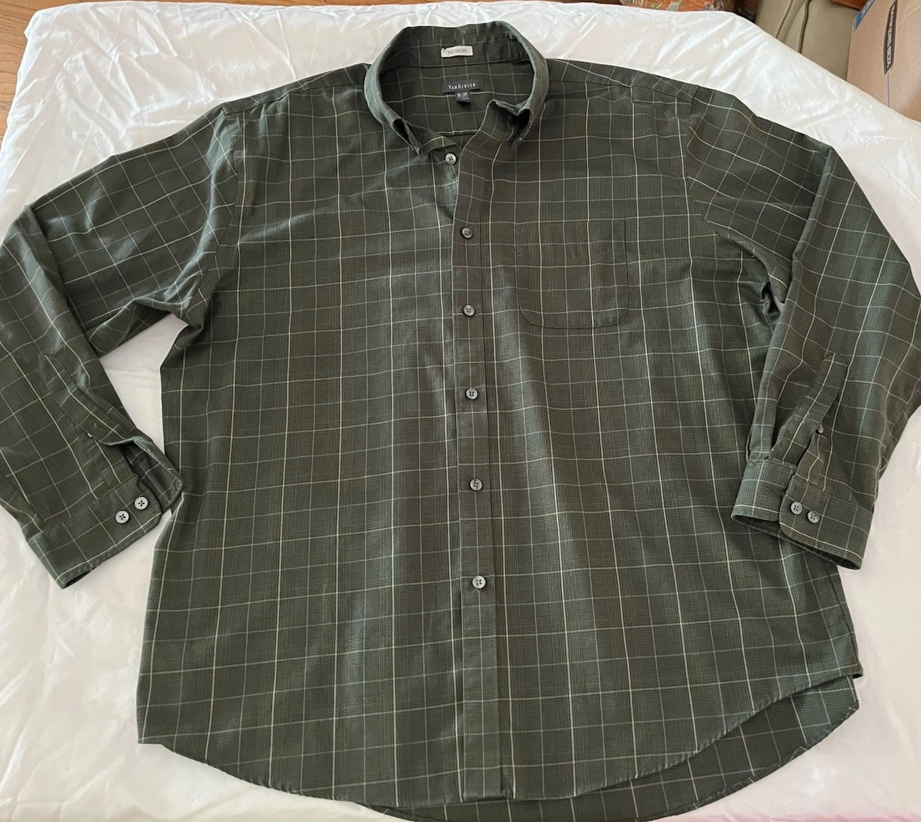 VANS Camicia Van Heu taglia XL verde a quadri senza ferro Oxford camicia 17 17 1 2 abito camicia