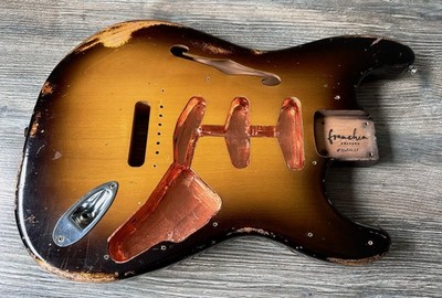 > Franchin Heavy Relic Strat Alder F-Hole Body 2 Colour Sunburst Nitro Finish 