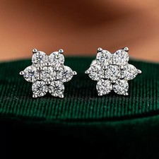 925 Sterling Silver Crystal Silver Snowflake Stud Earrings Womens Jewellery Gift