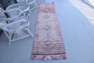 2,3x9,7 ft Turkish Vintage Rug, Runner Rug, Herki Pink Wool Rug