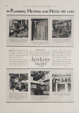 1931 Print Ad Jenkins Valves Plumbing,Heating,Hotel Fire Lines Made in USA