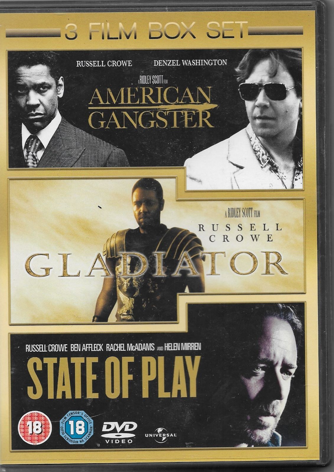 State of Play / Gladiator / American Gangster 3 DVD SET POSTED 48 HOURS TRACKED