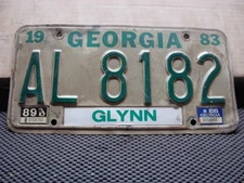 LICENSE PLATE  GEORGIA  1983  AL8182  GLYNN COUNTY    AS RECEIVED