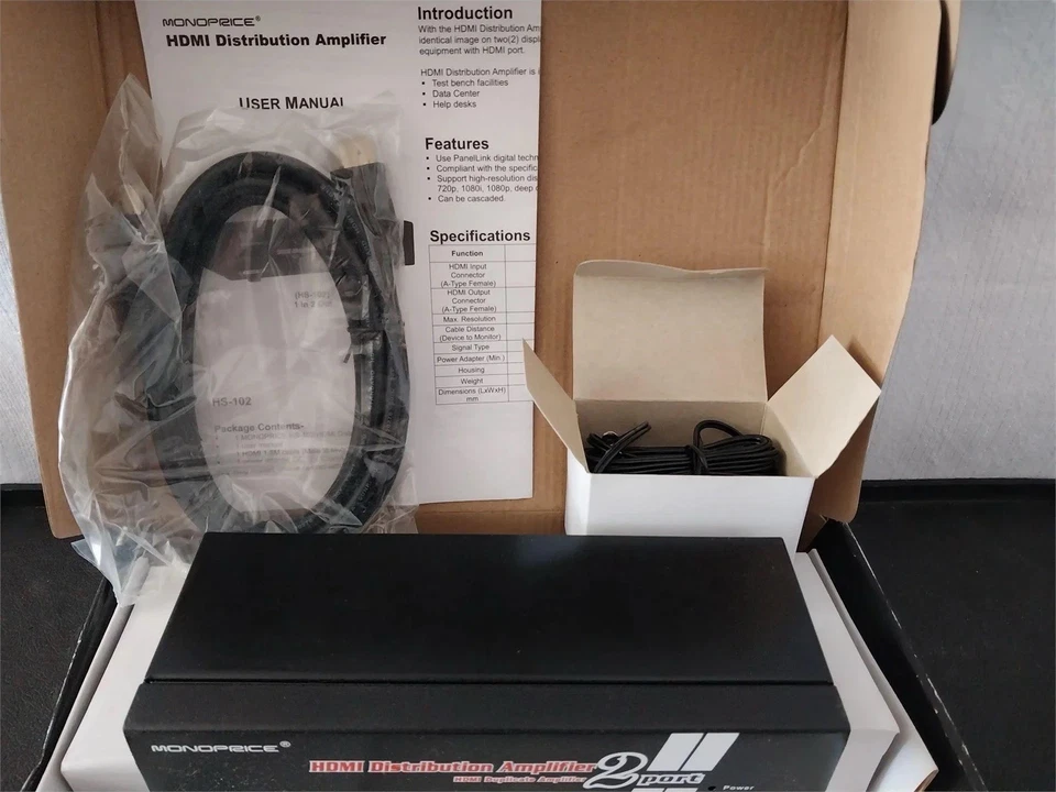 Monoprice 1x2 HDMI Amplifier Splitter Model HS-102 New In Box - Image 2 of 4