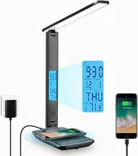 LED Desk Lamp with Wireless Charger USB Port Clock Dimmable Home Office