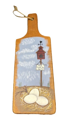 Hand Painted Small Wooden Cutting Board Birdhouse Eggs Life Garden Farmhouse
