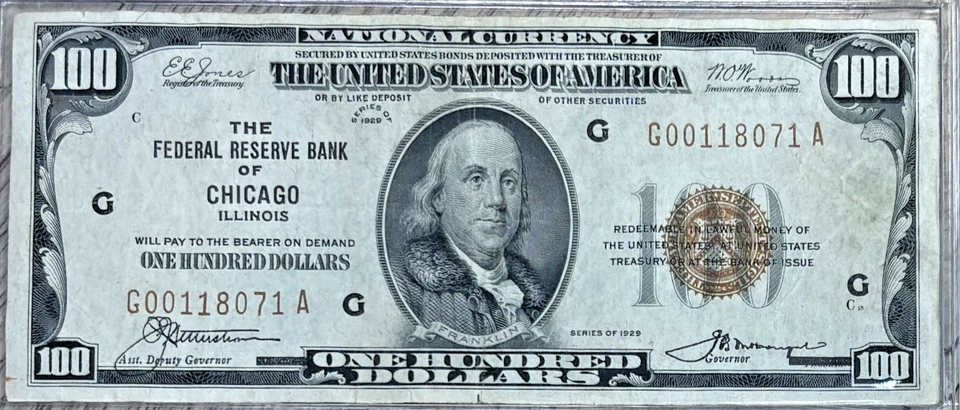 1929 $100 US FEDERAL RESERVE NOTE, CHICAGO, ILLINOIS FR# 1880G, XF+ NOTE - Image 3 of 4