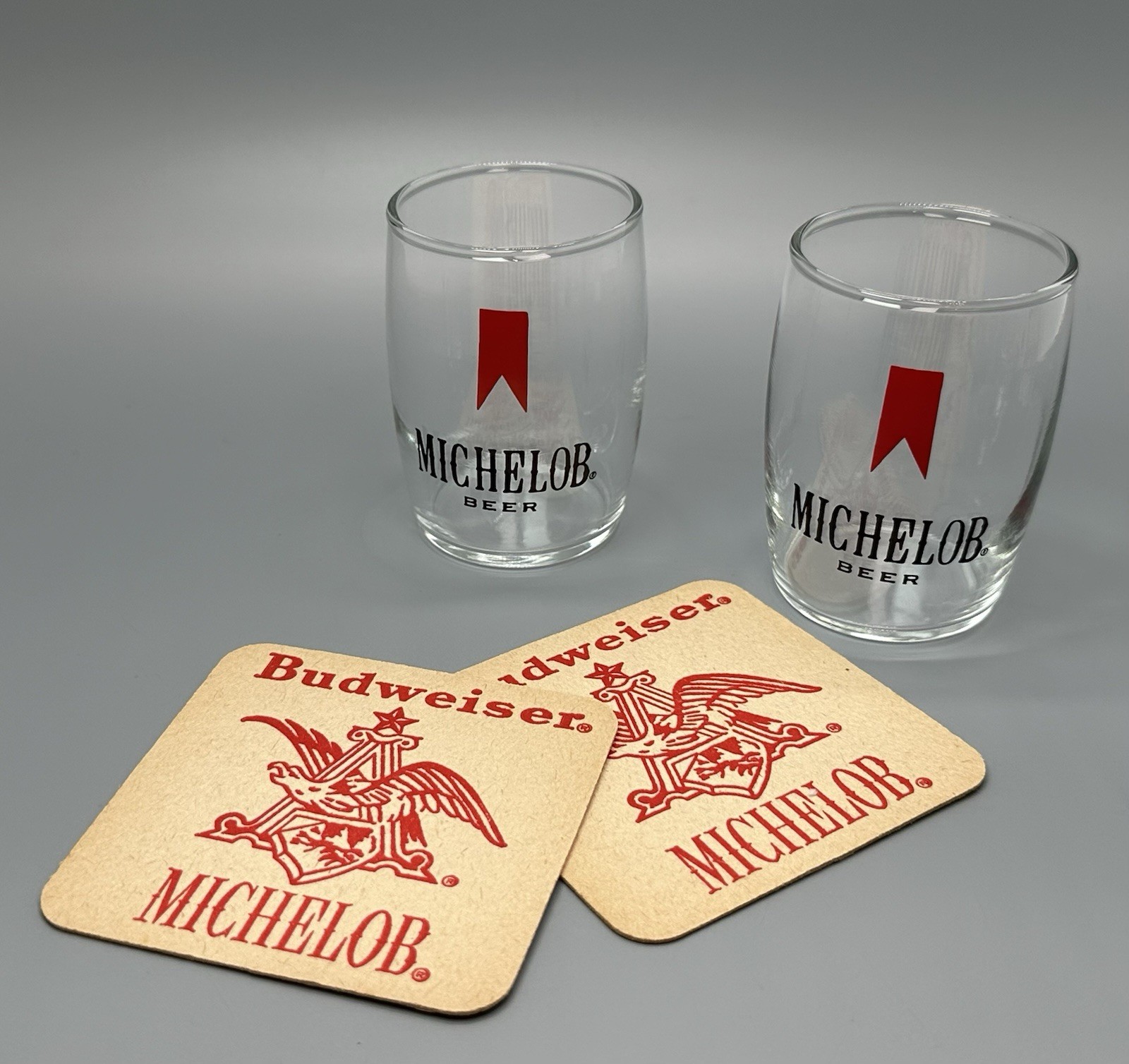 Michelob Beer Glass & Coasters Set / Vtg Tavern Advertising / Man Cave Bar Gift