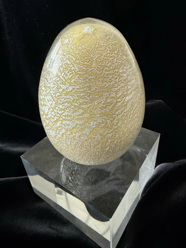 Vintage Murano Glass Egg Paperweight Golden Color Silver Flakes Italy 4” Tall