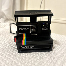 VINTAGE Polaroid One Step 600 Land Camera Black Rainbow w/ Strap UNTESTED . 10