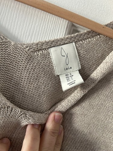 Joie Sweater Women Small Beige Short Sleeve Knit Cotton V Neck Basic Modern - Picture 3 of 5