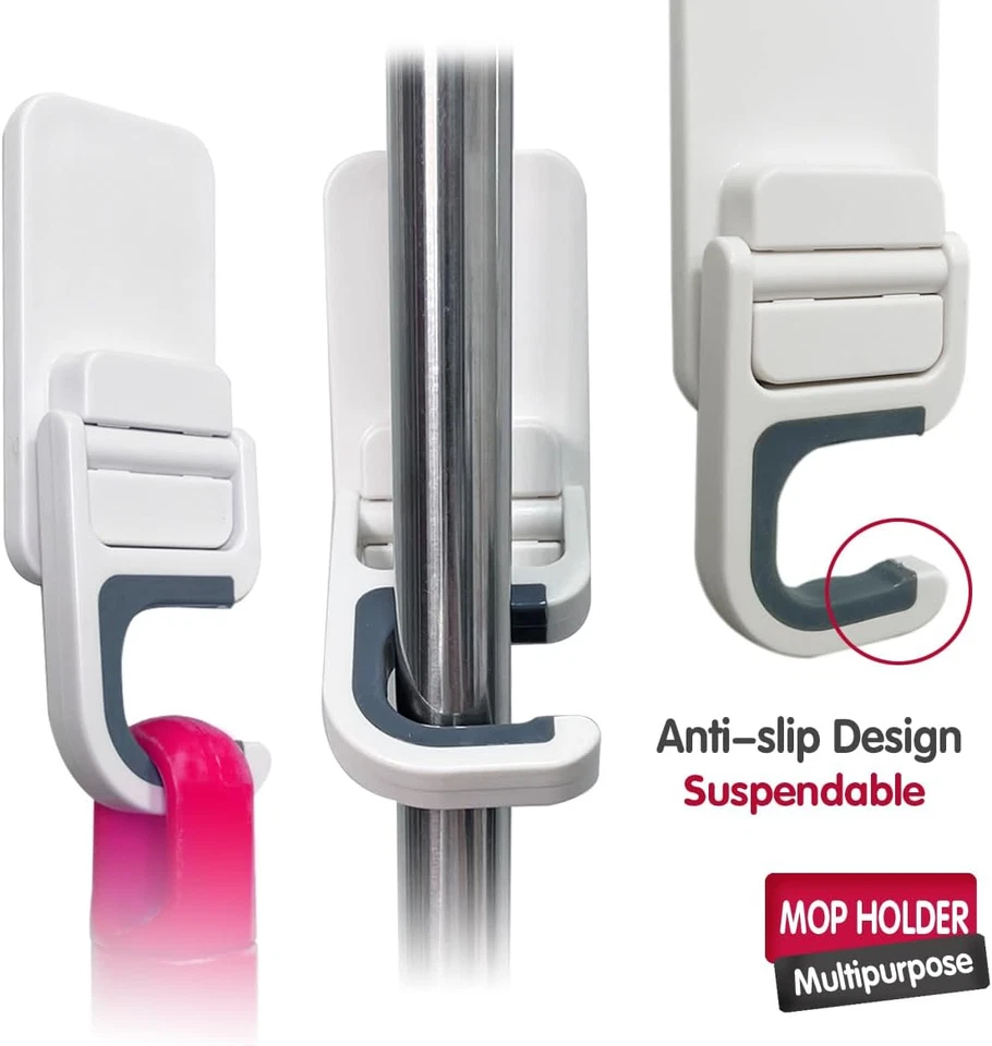 Держатель для швабры метлы настенное крепление захваты самоклеящиеся без сверления противоскользящие упаковка 3 шт.  - Изображение 4 из 4