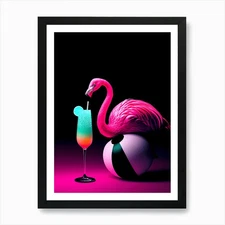 Flamingo Cocktail Pop Art Art Print Framed Wall Art Poster Canvas Print Picture
