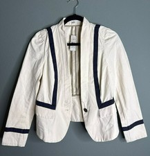 LOFT 6 Petite Preppy Cream Black Trim Blazer Jacket Spring Summer