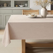 Beige Rectangle Linen Polyester Tablecloth 84" x 60" Rectangular Natural