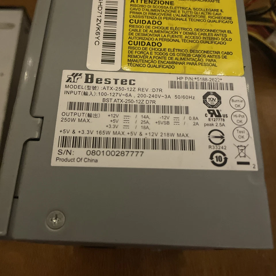 Bestec 250W Power Supply ATX-250-12Z REV: D7R - Image 2 of 2