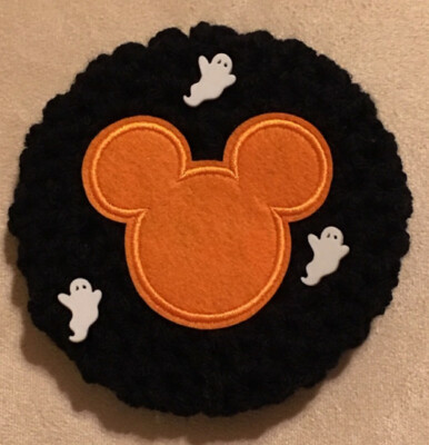 Black Bun Cover Snood Disney Inspired Orange Mickey Mouse Pumpkin with Ghosts
