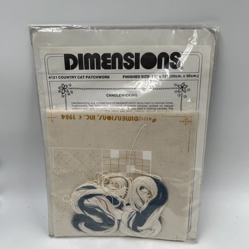 VTG 1984 Dimensions Country Cat Patchwork Candlewick Kit #4121 Rare - Image 2 of 4