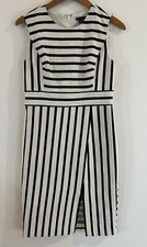 Ann Taylor Cream Black Striped Sleeveless Cotton Blend Pencil Dress Size 0