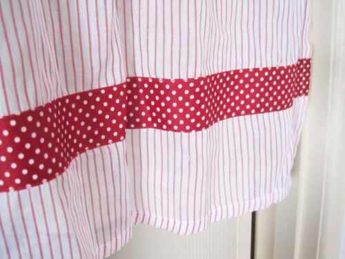 Fresh Red Stripe White Dot Ribbon Embroidery Soft Cotton Kitchen Cafe Curtain - Picture 1 of 7
