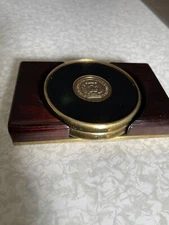Loma Linda University Vintage "RARE" Coaster set Brass, cherrywood & Leather