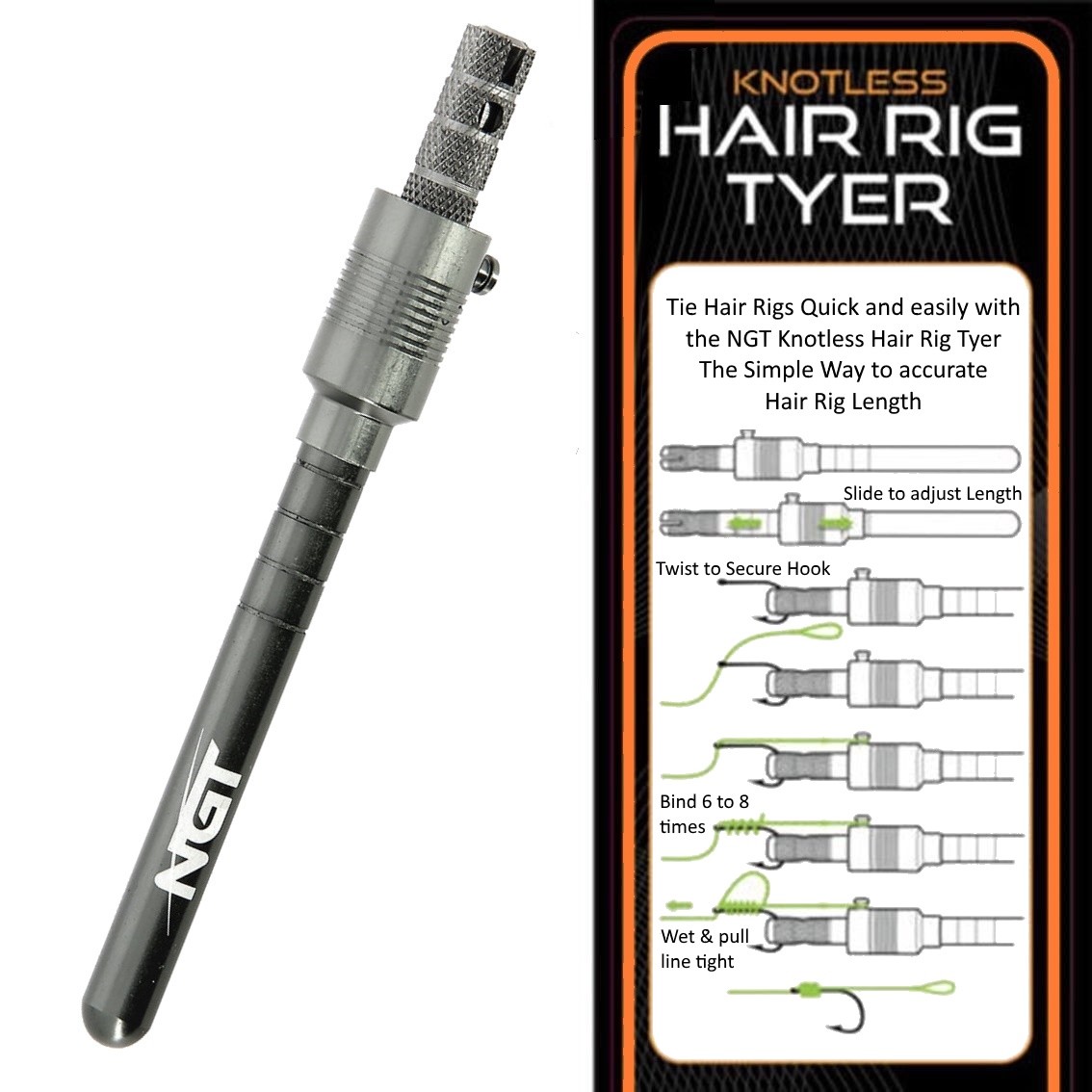 NGT Hair Rig Hook Tying Tyer Tool Carp Fishing Tackle Braid Hair Rigs Pop Ups