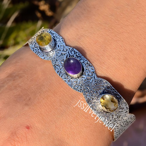 Bracelet Manchette Argent 925 – Améthyste Naturelle Violette, Pierre Précieuse